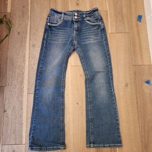 Girls Bootcut Jeans Medium Wash Embroidered Sequin Size 8  Faded Glory